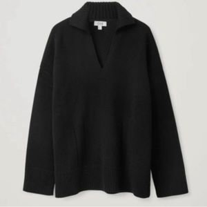 NWOT COS Knitted V-Neck Sweater w side slit and pointelle detailing 100% wool